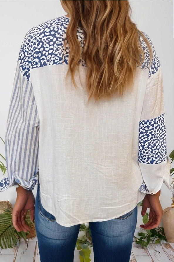 Leopard Striped Western Patchwork Shirt