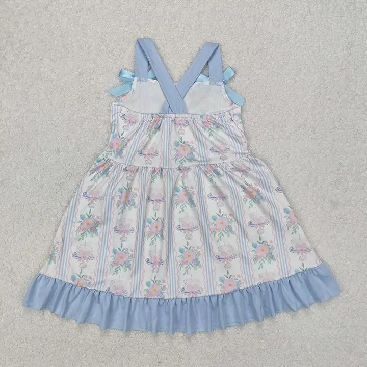 Baby Girls Flower Cake Straps Bow Knee Length Dress