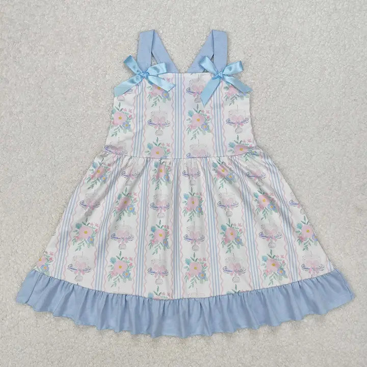 Baby Girls Flower Cake Straps Bow Knee Length Dress