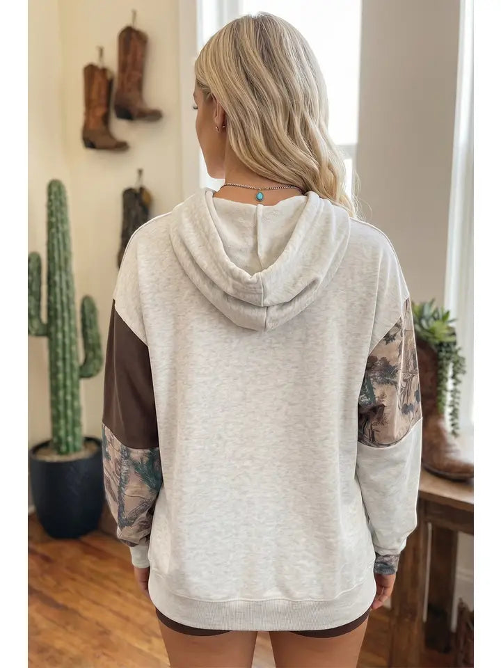 Camouflage Patchwork Drawstring Hoodie