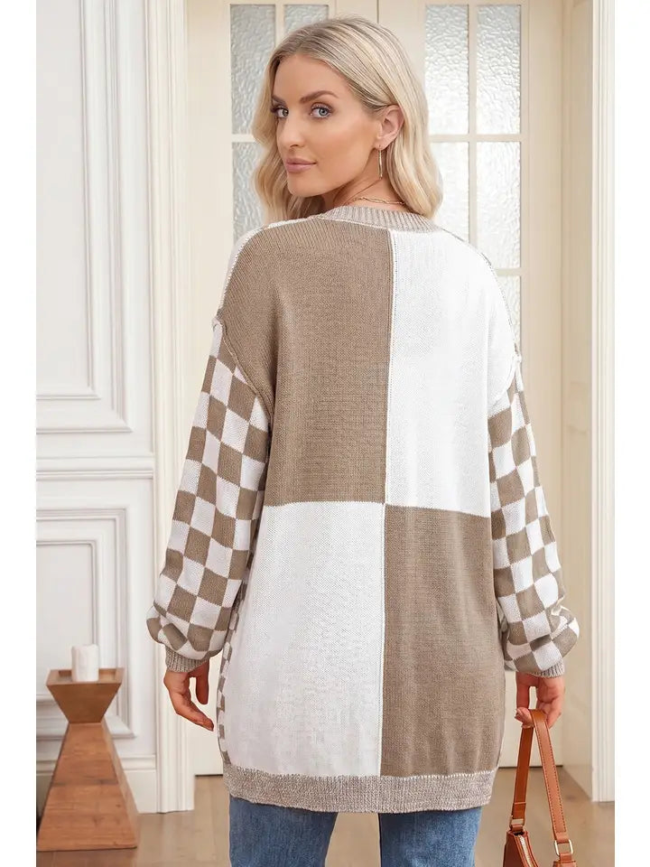 Checkered Open Front Cardigan