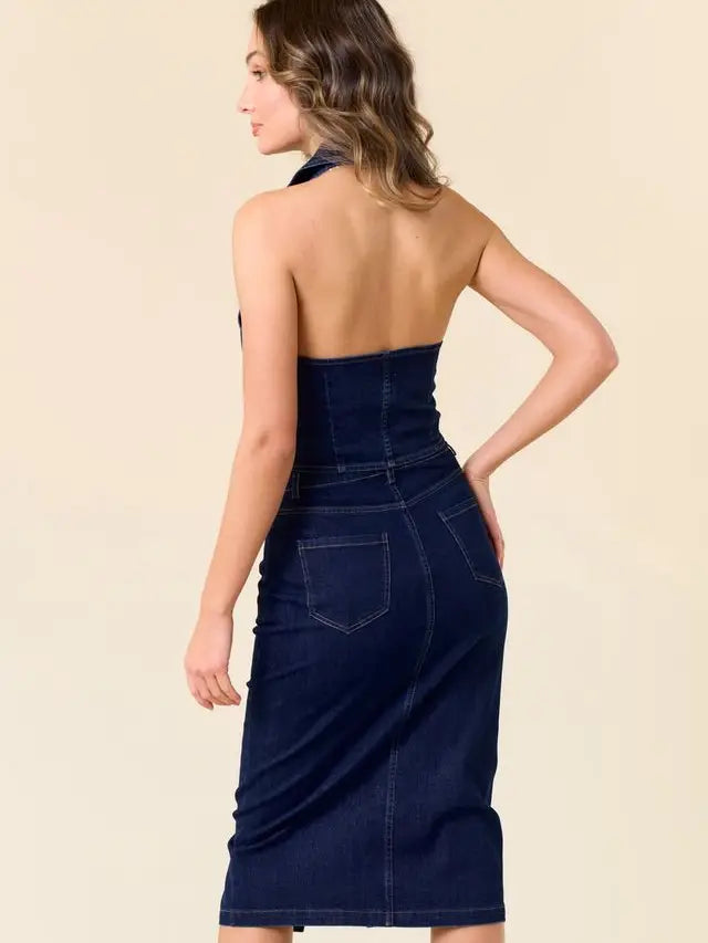 Dark Wash Halter Neck Denim Vest