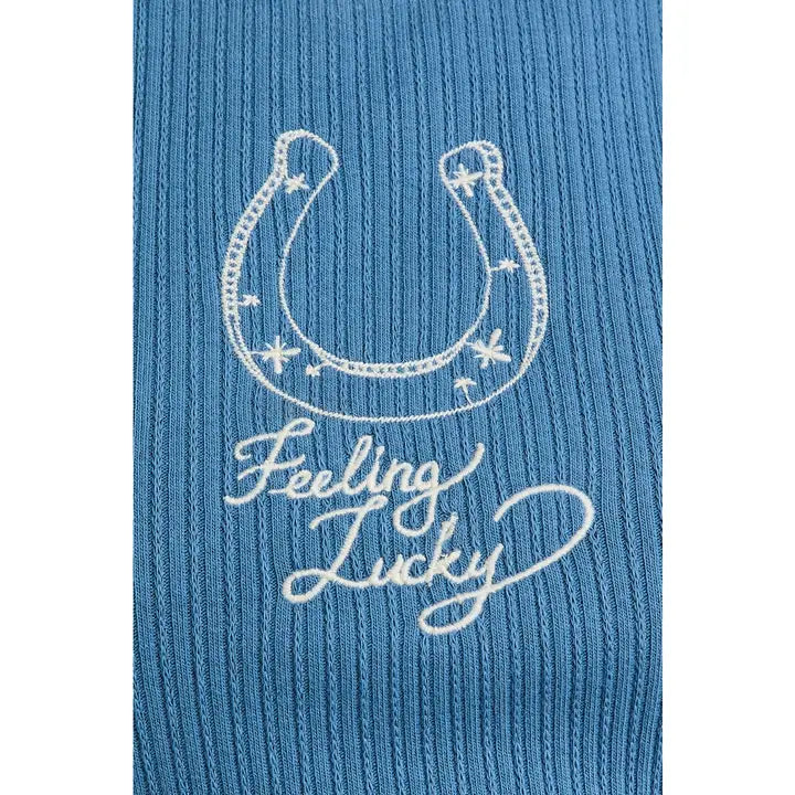 Feelin Lucky Embroidered Knit Tank
