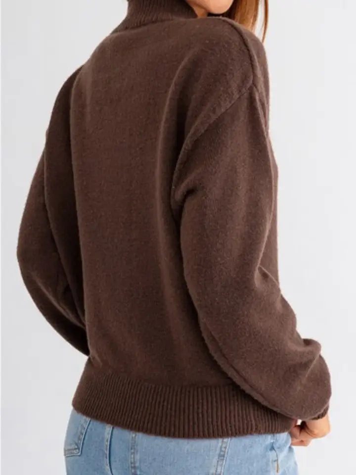 Coffee Western Howdy Boot Graphic High Neck Sweater