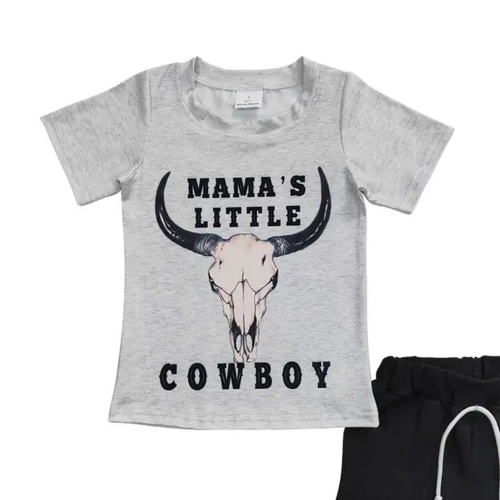 Boys Mama's Little Cowboy Western Summer Shorts Set