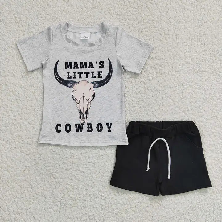 Boys Mama's Little Cowboy Western Summer Shorts Set