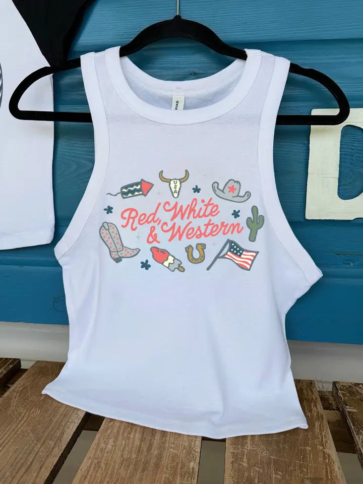 Red, White & Western Cropped Tank