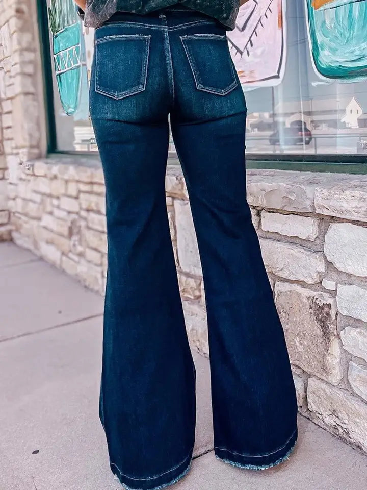 Real Teal High Rise Ripped Bell Bottom Jeans