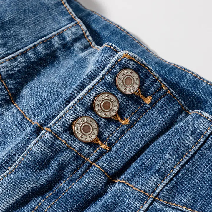 Sail Blue High Waist Button Flare Jeans