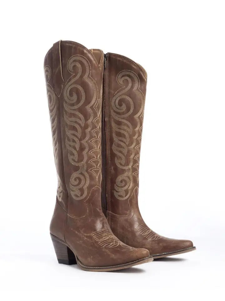 Traditional Western Flame Stitched Leather Boots