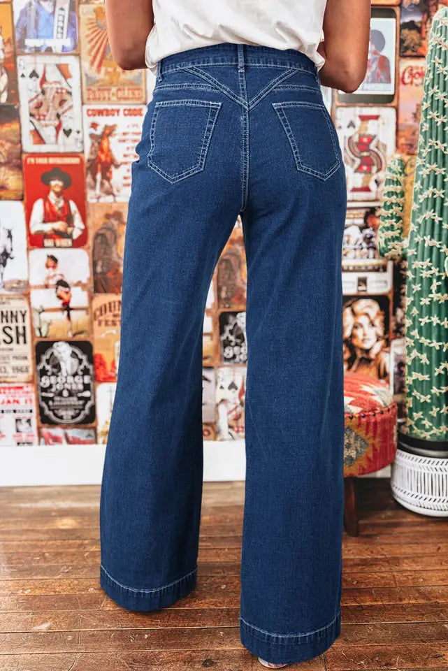 W-Stitched Waist Detail Cuffed Jeans