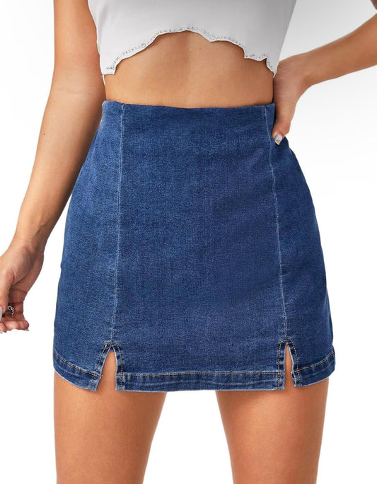 Split Hem High Waist Denim Skorts