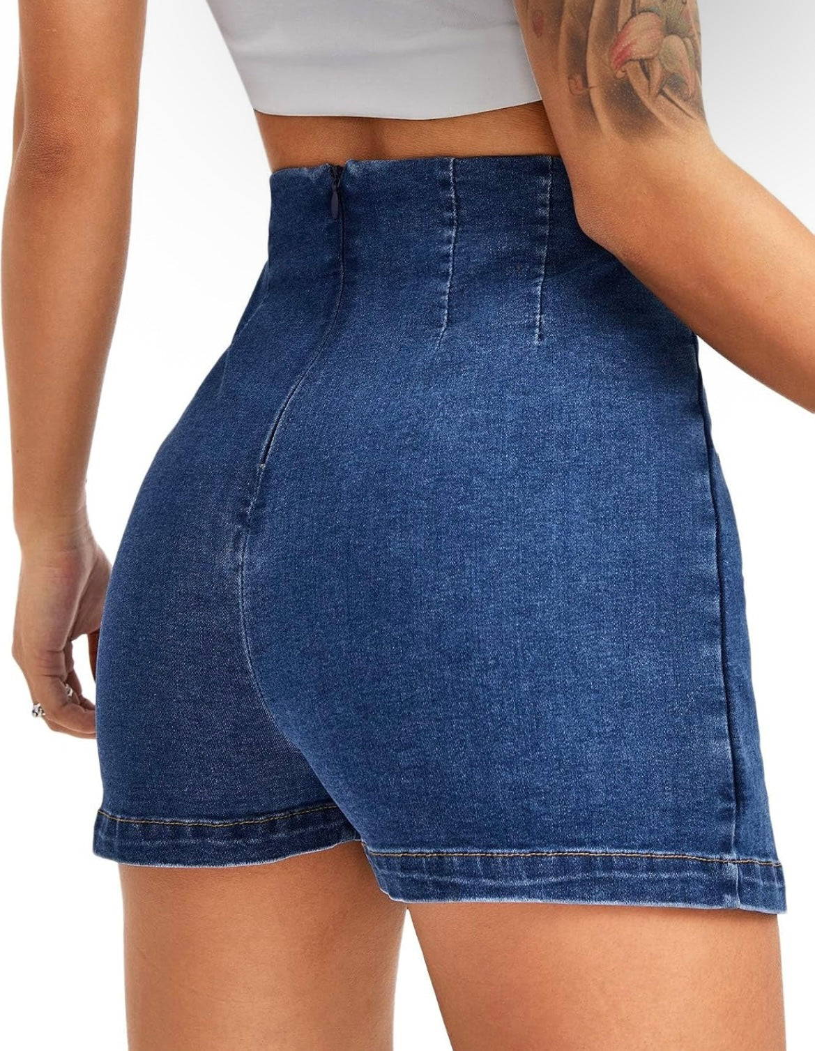 Split Hem High Waist Denim Skorts