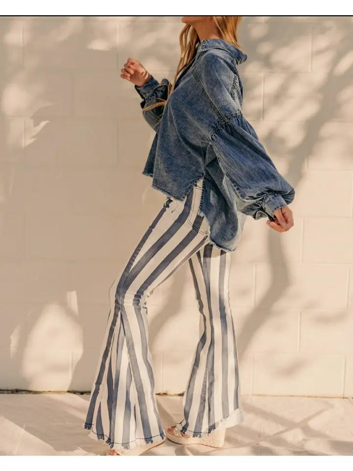 Stripe Western Denim Bell Bottoms