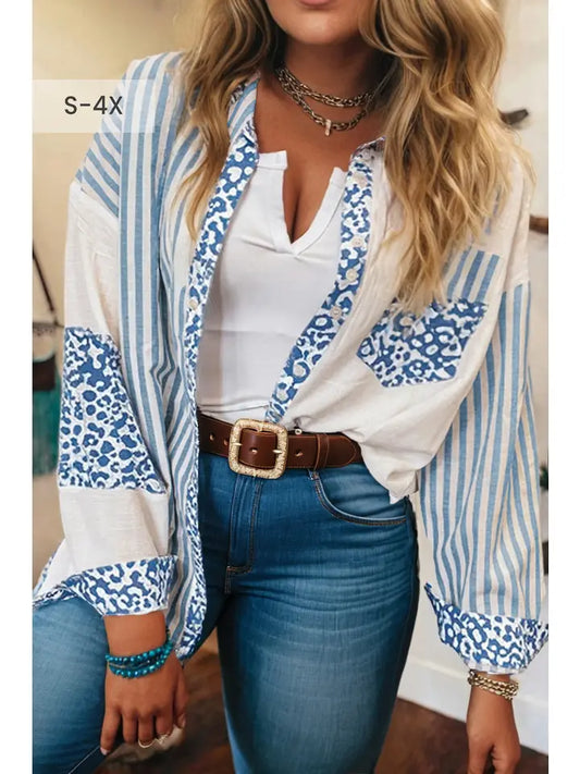 Leopard Striped Western Patchwork Shirt