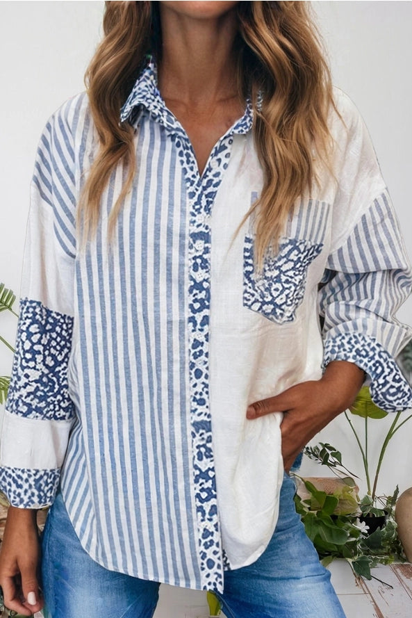 Leopard Striped Western Patchwork Shirt