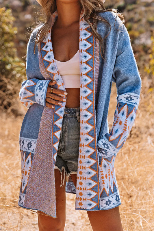 Blue Aztec Open Cardigan