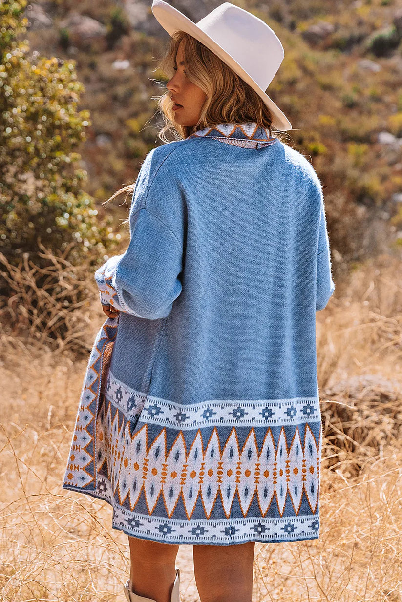 Blue Aztec Open Cardigan