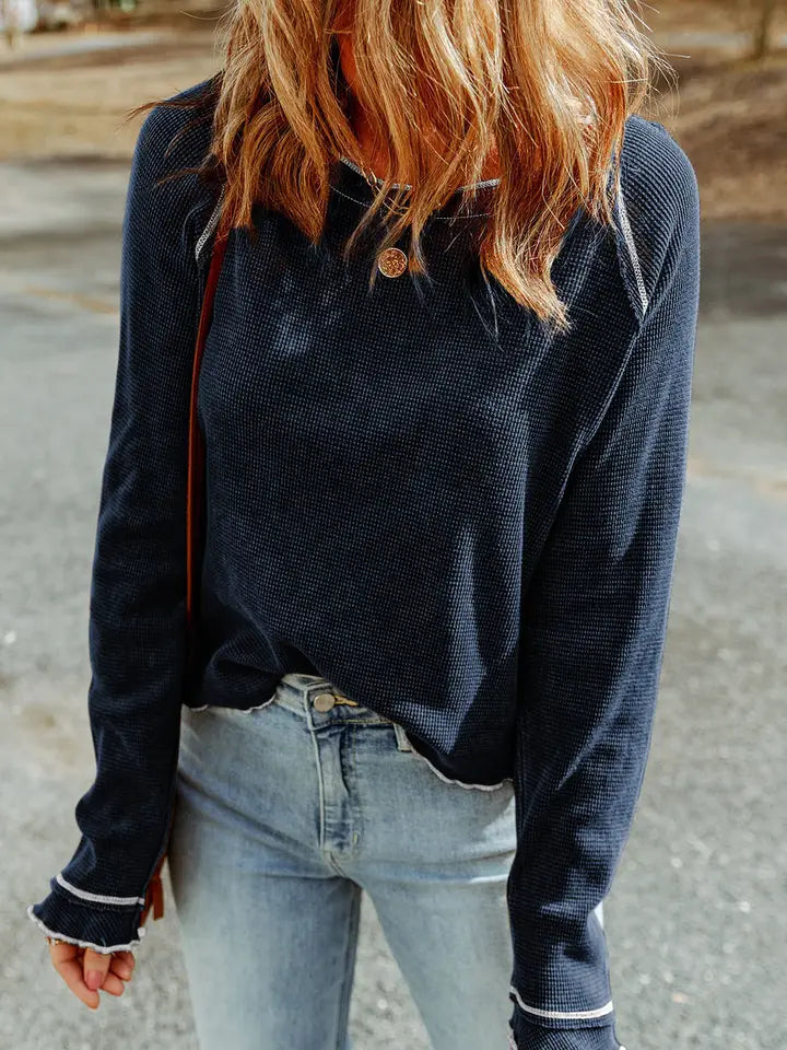 Textured Round Neck Long Sleeve