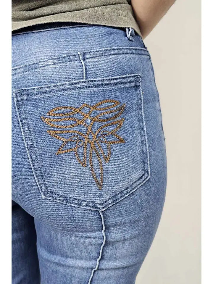 Raw Hem Straight Leg Boot Stitch Jeans