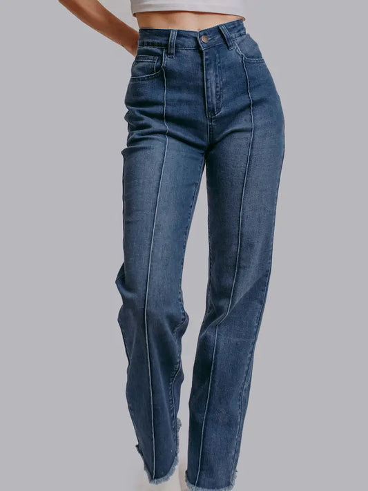 Raw Hem Straight Leg Boot Stitch Jeans