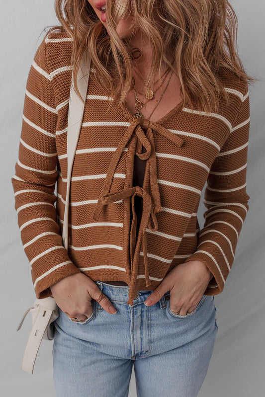 TIe Front Striped Knit Cardigan