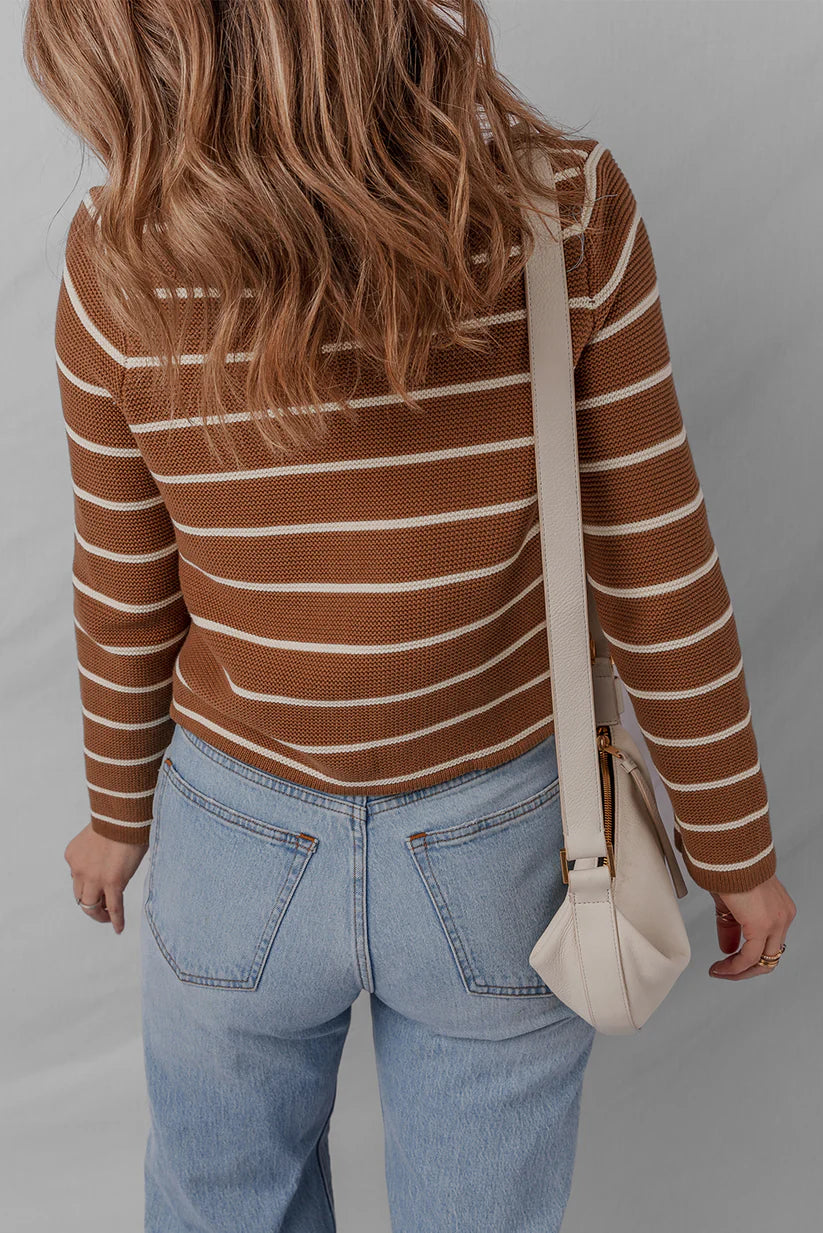 TIe Front Striped Knit Cardigan
