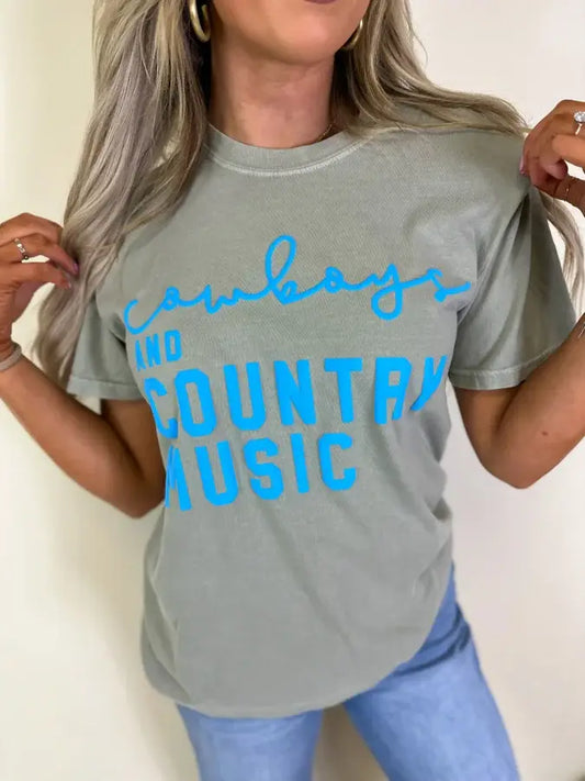 Cowboy & Country Music Puff Letter Tee