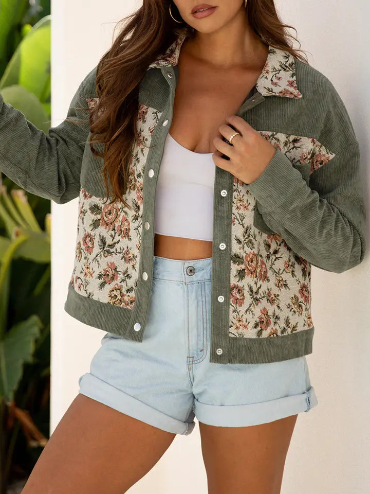 Ribbed Retro Floral Patchwork Jacket