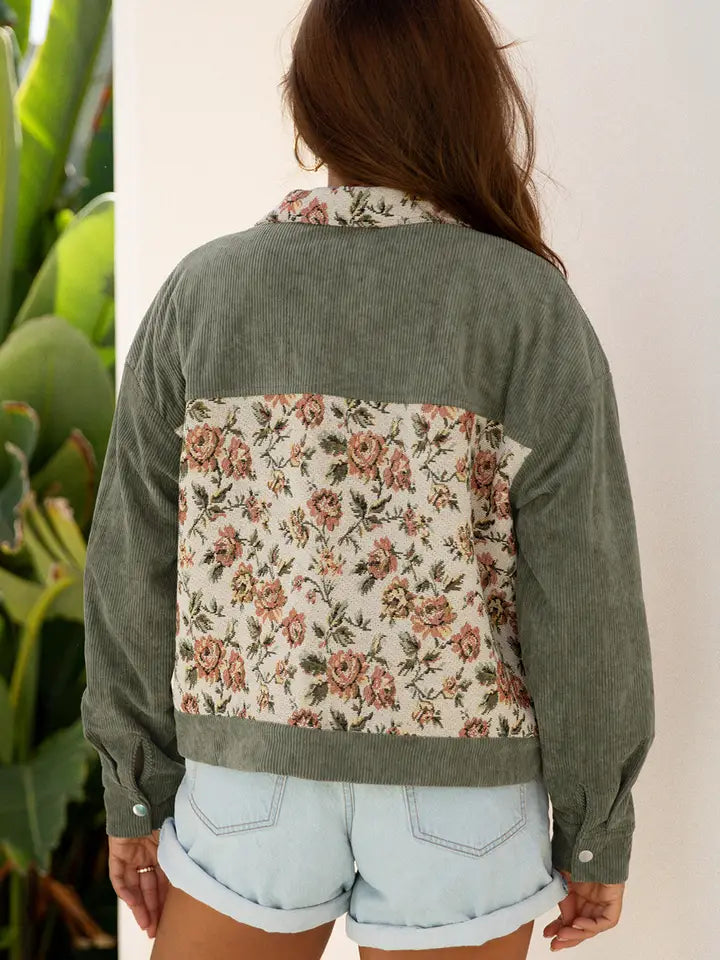 Ribbed Retro Floral Patchwork Jacket