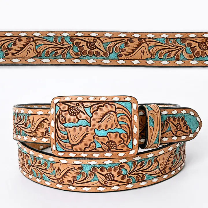Hand-Tooled Genuine American Leather Belt