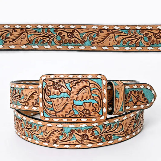 Hand-Tooled Genuine American Leather Belt