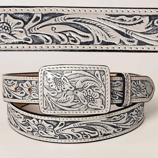 Hand-Tooled Genuine American Leather Belt