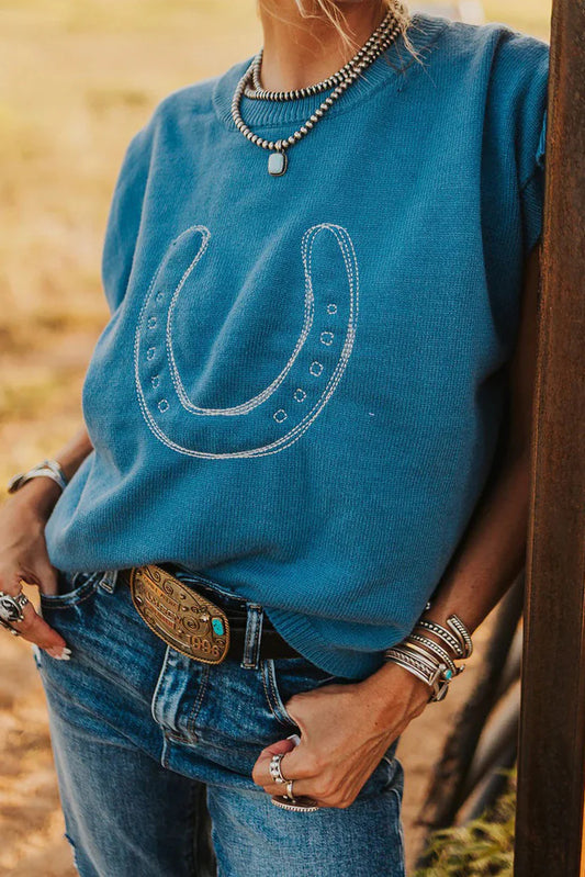 Short Sleeve Horseshoe Sweater