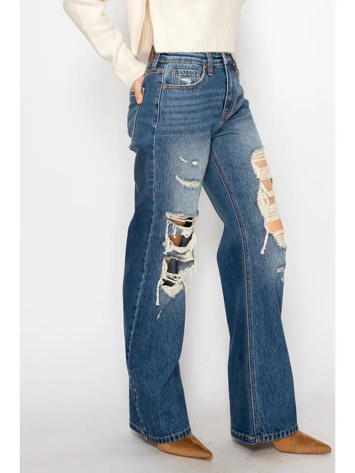 Hybrid Stretch Ripped Relaxed Flare Jeans