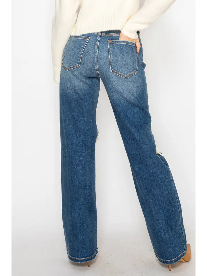 Hybrid Stretch Ripped Relaxed Flare Jeans