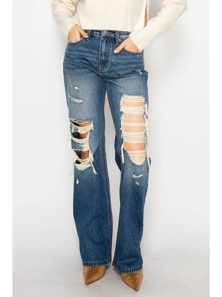 Hybrid Stretch Ripped Relaxed Flare Jeans