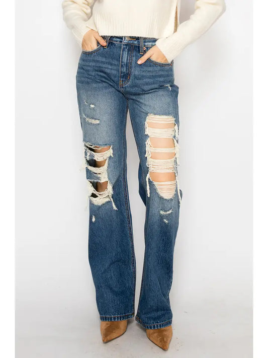 Hybrid Stretch Ripped Relaxed Flare Jeans