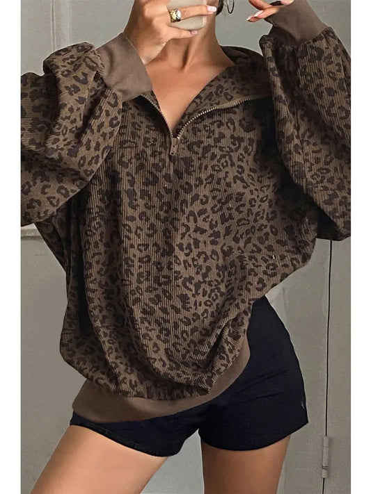 Leopard Corduroy Quarter Zip