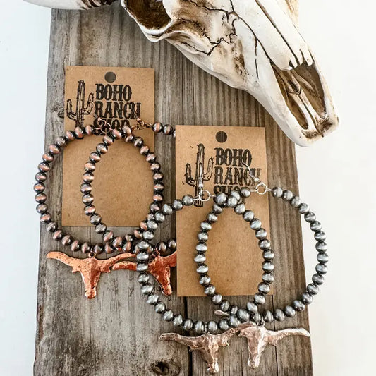Navajo Pearl Longhorn Hoop Earrings