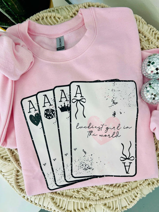 Luckiest Girl in the World Playing Cards Crewneck