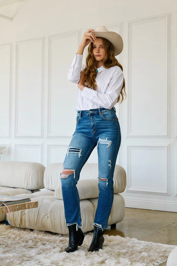 Mesh Tummy Control High Rise Straight Jean