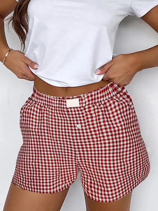 Plaid Printed High Waist Shorts