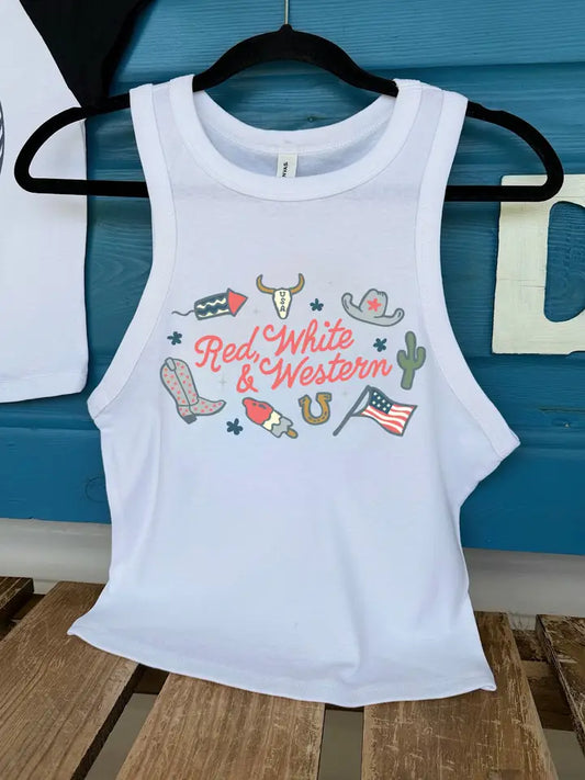 Red, White & Western Cropped Tank