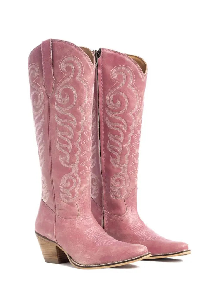 Traditional Western Flame Stitched Leather Boots