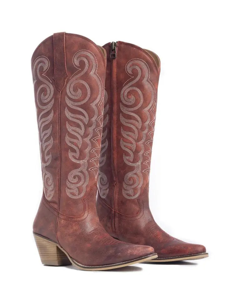 Traditional Western Flame Stitched Leather Boots