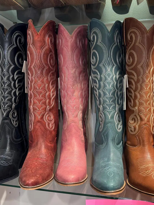 Traditional Western Flame Stitched Leather Boots