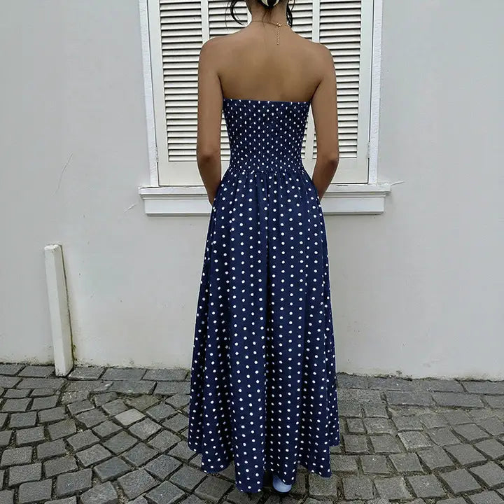 Strapless Polka Maxi Dress