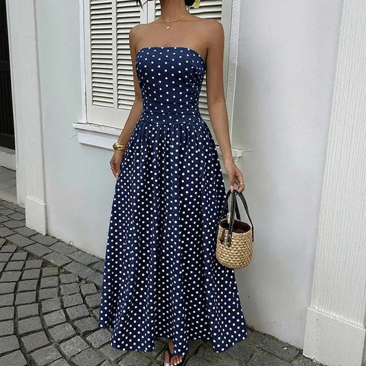 Strapless Polka Maxi Dress