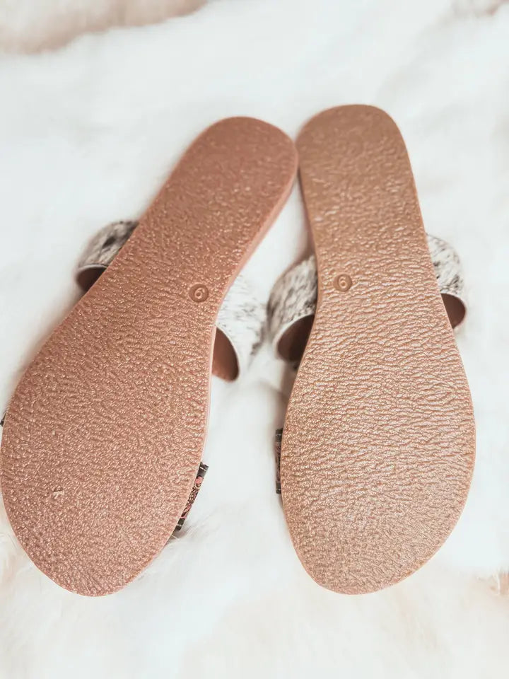 Tooled Leather Cowhide Flat Sandals